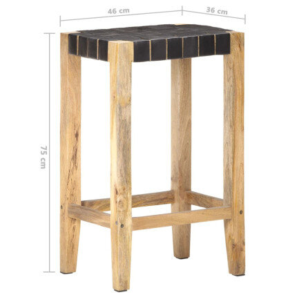 Tabourets de bar Bohème / Nature en lot de 2 en cuir véritable Noir & Bois 75 cm {attributes}