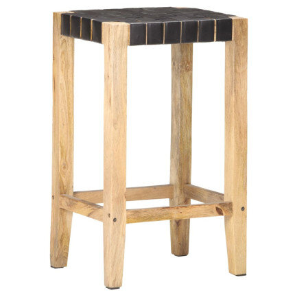Tabourets de bar Bohème / Nature en lot de 2 en cuir véritable Noir & Bois 75 cm {attributes}