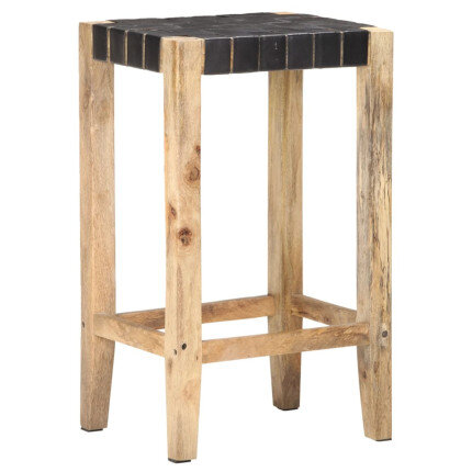 Tabourets de bar Bohème / Nature en lot de 2 en cuir véritable Noir & Bois 75 cm {attributes}