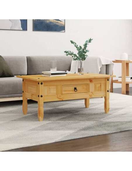 Table Basse Campagne Rustique Bois avec Tiroir