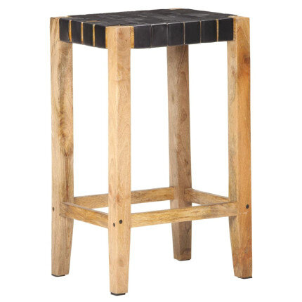Tabourets de bar Bohème / Nature en lot de 2 en cuir véritable Noir & Bois 75 cm {attributes}