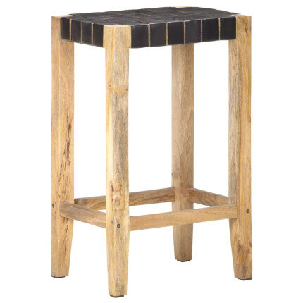 Tabourets de bar Bohème / Nature en lot de 2 en cuir véritable Noir & Bois 75 cm {attributes}