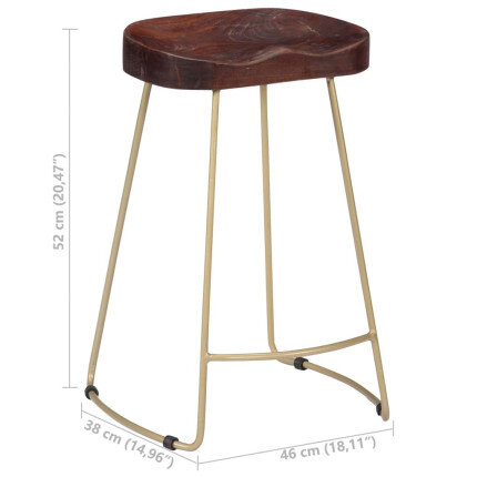 Tabourets de bar Industriel / Rétro - Vintage en lot de 2 en bois de manguier massif Brun 46 x 38 x 52 cm {attributes}