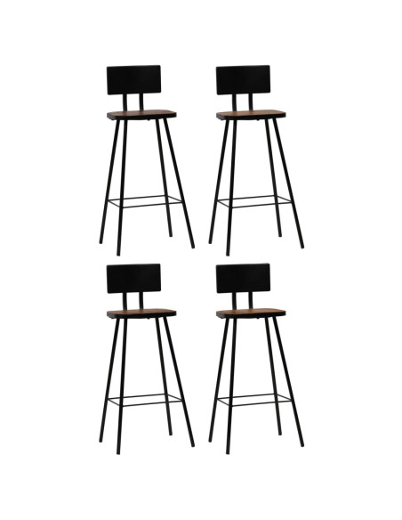 Tabourets de bar industriel en lot de 4 en bois massif de récupération Brun  {attributes}