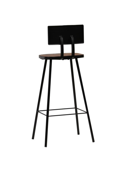 Tabourets de bar industriel en lot de 4 en bois massif de récupération Brun  {attributes}
