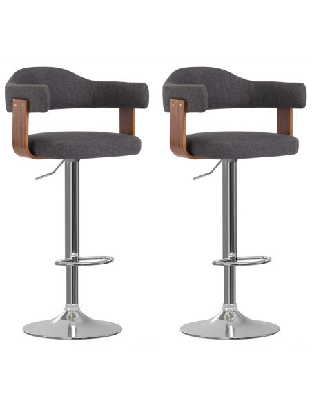 Tabourets de bar Rétro / Vintage en lot de 2 en bois courbé et tissu Gris  {attributes} Tabourets de bar Rétro / Vintage en lot de 2 en bois courbé et tissu Gris  {attributes}