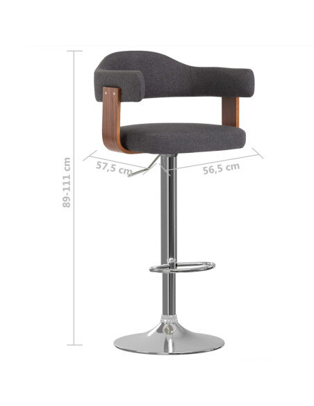 Tabourets de bar Rétro / Vintage en lot de 2 en bois courbé et tissu Gris  {attributes} Tabourets de bar Rétro / Vintage en lot de 2 en bois courbé et tissu Gris  {attributes}