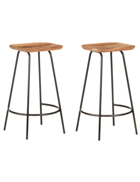 Tabourets de bar en lot de 2 en bois d'acacia Brun  {attributes} Tabourets de bar en lot de 2 en bois d'acacia Brun  {attributes}