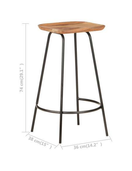 Tabourets de bar en lot de 2 en bois d'acacia Brun  {attributes} Tabourets de bar en lot de 2 en bois d'acacia Brun  {attributes}