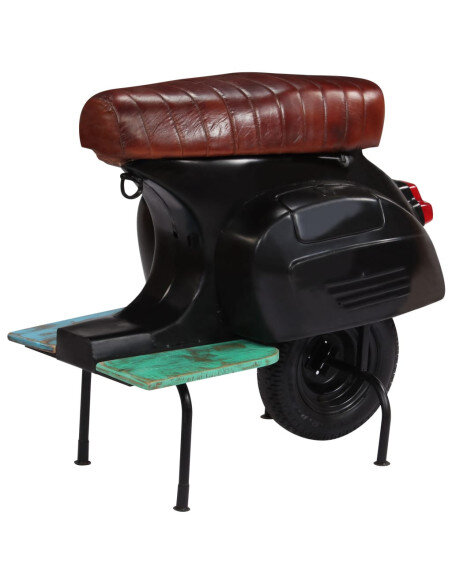 Chaise de bar Rétro / Vintage en cuir véritable et bois recyclé Noir  {attributes} Chaise de bar Rétro / Vintage en cuir véritable et bois recyclé Noir  {attributes}