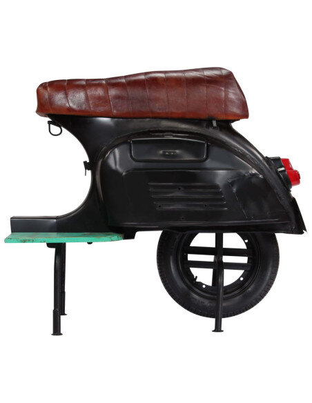 Chaise de bar Rétro / Vintage en cuir véritable et bois recyclé Noir  {attributes} Chaise de bar Rétro / Vintage en cuir véritable et bois recyclé Noir  {attributes}