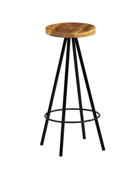 Chaise de bar industrielle en lot de 4 en bois de manguier Brun  {attributes}