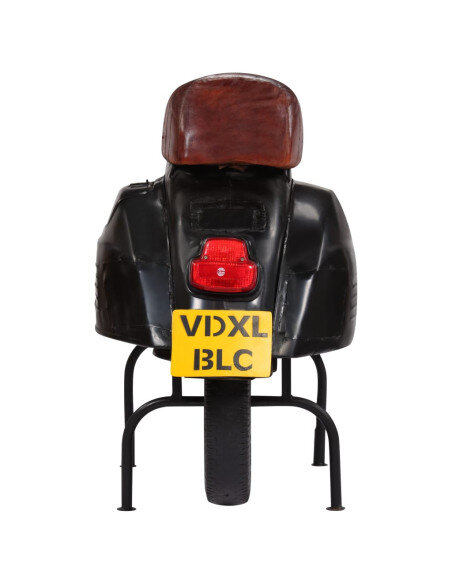 Chaise de bar Rétro / Vintage en cuir véritable et bois recyclé Noir  {attributes} Chaise de bar Rétro / Vintage en cuir véritable et bois recyclé Noir  {attributes}