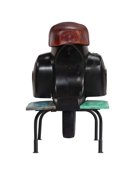 Chaise de bar Rétro / Vintage en cuir véritable et bois recyclé Noir  {attributes} Chaise de bar Rétro / Vintage en cuir véritable et bois recyclé Noir  {attributes}