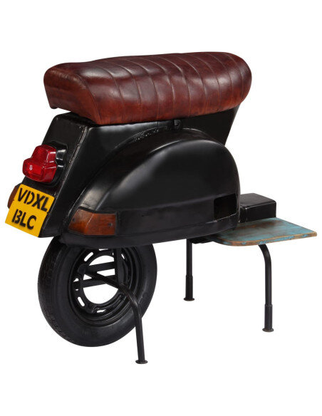 Chaise de bar Rétro / Vintage en cuir véritable et bois recyclé Noir  {attributes} Chaise de bar Rétro / Vintage en cuir véritable et bois recyclé Noir  {attributes}