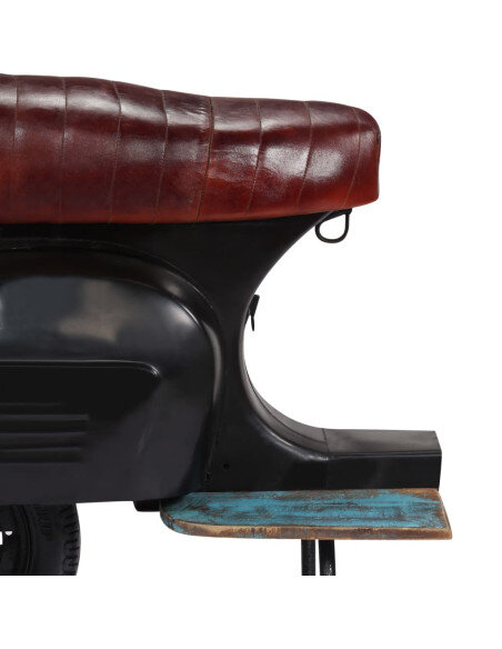 Chaise de bar Rétro / Vintage en cuir véritable et bois recyclé Noir  {attributes} Chaise de bar Rétro / Vintage en cuir véritable et bois recyclé Noir  {attributes}