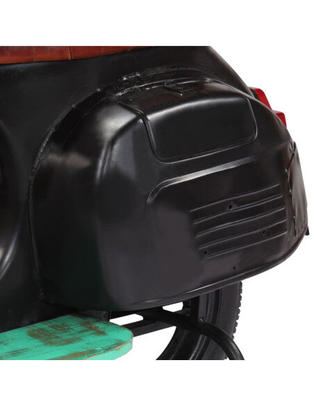 Chaise de bar Rétro / Vintage en cuir véritable et bois recyclé Noir  {attributes} Chaise de bar Rétro / Vintage en cuir véritable et bois recyclé Noir  {attributes}