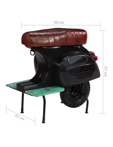 Chaise de bar Rétro / Vintage en cuir véritable et bois recyclé Noir  {attributes} Chaise de bar Rétro / Vintage en cuir véritable et bois recyclé Noir  {attributes}