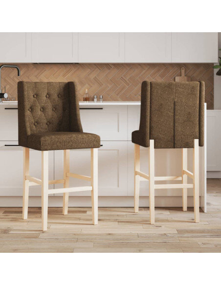 Chaise de bar campagne / chic en lot de 2 en bois massif d'hévéa et tissu Taupe  {attributes} Chaise de bar campagne / chic en lot de 2 en bois massif d'hévéa et tissu Taupe  {attributes}