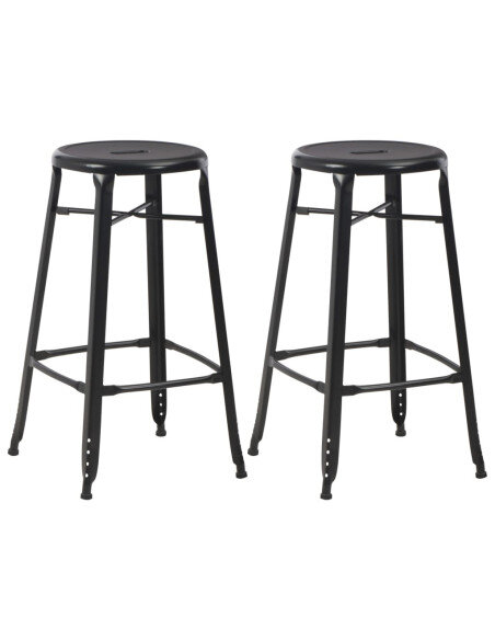 Tabourets de bar industriel en lot de 2 en métal acier Noir  {attributes}