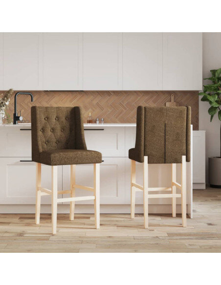 Chaise de bar campagne / chic en lot de 2 en bois massif d'hévéa et tissu Taupe  {attributes} Chaise de bar campagne / chic en lot de 2 en bois massif d'hévéa et tissu Taupe  {attributes}