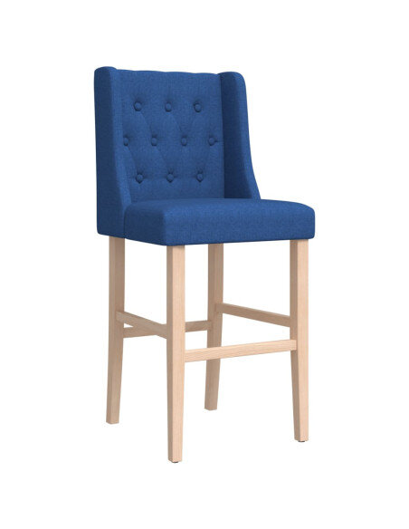 Chaise de bar campagne / chic en lot de 2 en bois massif d'hévéa et tissu Bleu  {attributes}