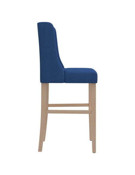 Chaise de bar campagne / chic en lot de 2 en bois massif d'hévéa et tissu Bleu  {attributes}