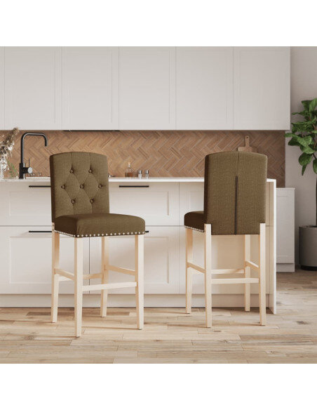 Chaise de bar campagne / chic en lot de 2 en bois massif d'hévéa et tissu Taupe  {attributes} Chaise de bar campagne / chic en lot de 2 en bois massif d'hévéa et tissu Taupe  {attributes}