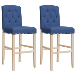 Chaise de bar campagne / chic en lot de 2 en bois massif d'hévéa et tissu Bleu  {attributes}