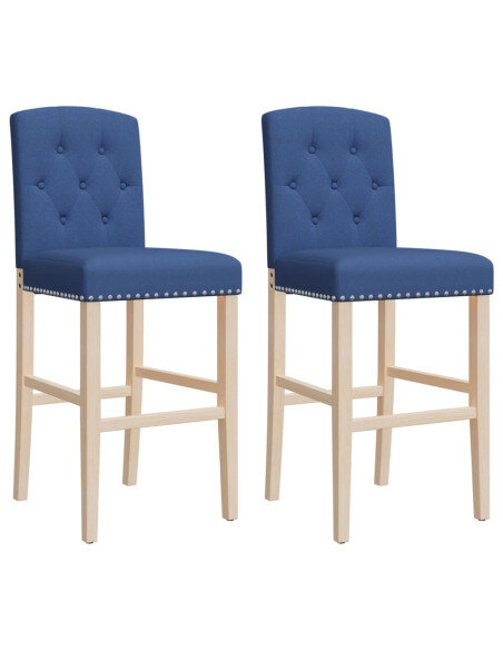 Chaise de bar campagne / chic en lot de 2 en bois massif d'hévéa et tissu Bleu  {attributes}