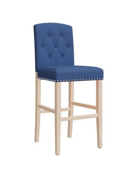 Chaise de bar campagne / chic en lot de 2 en bois massif d'hévéa et tissu Bleu  {attributes}