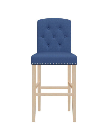 Chaise de bar campagne / chic en lot de 2 en bois massif d'hévéa et tissu Bleu  {attributes}