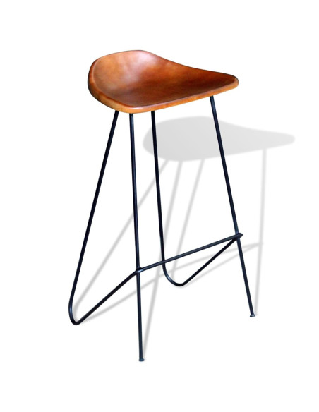 Chaise de bar industrielle en lot de 2 en cuir véritable Brun  {attributes}