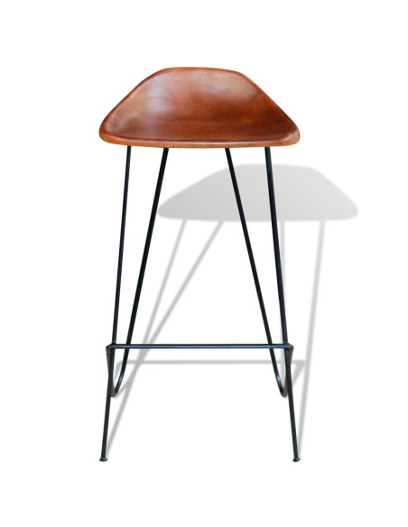 Chaise de bar industrielle en lot de 2 en cuir véritable Brun  {attributes}
