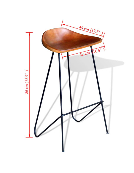 Chaise de bar industrielle en lot de 2 en cuir véritable Brun  {attributes}