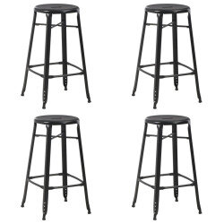 Tabourets de bar industriel en lot de 4 en acier Noir  {attributes}