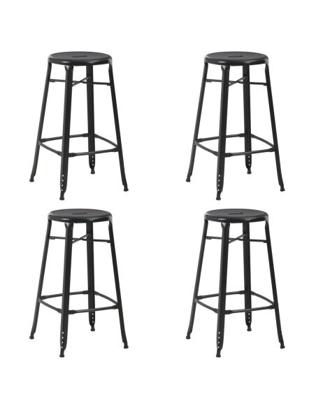 Tabourets de bar industriel en lot de 4 en acier Noir  {attributes}