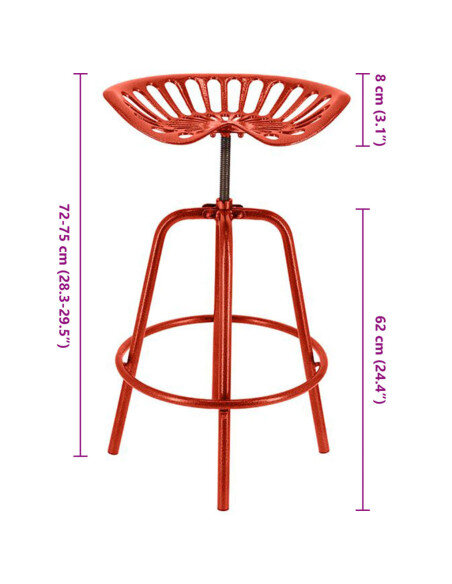 Chaise de bar industrielle tracteur Esschert Design en métal fonte et acier Rouge  {attributes} Chaise de bar industrielle tracteur Esschert Design en métal fonte et acier Rouge  {attributes}