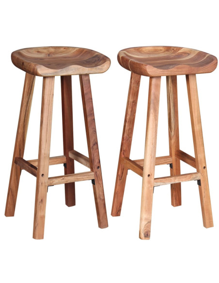 Tabourets de bar Bohème / Nature en lot de 2 en bois massif d'acacia Brun  {attributes}