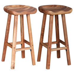 Tabourets de bar Bohème / Nature en lot de 2 en bois massif d'acacia Brun  {attributes} 2