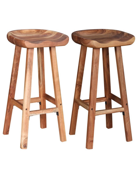 Tabourets de bar Bohème / Nature en lot de 2 en bois massif d'acacia Brun  {attributes}
