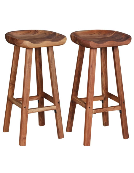 Tabourets de bar Bohème / Nature en lot de 2 en bois massif d'acacia Brun  {attributes}