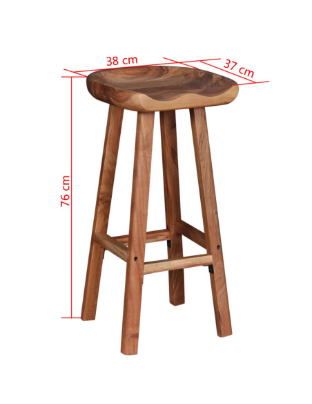 Tabourets de bar Bohème / Nature en lot de 2 en bois massif d'acacia Brun  {attributes}