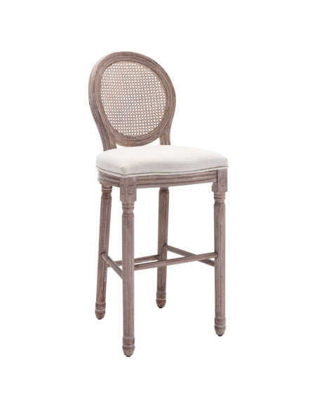 Tabourets de bar campagne / chic en lot de 2 en bois et avec revêtement en lin Blanc  {attributes}