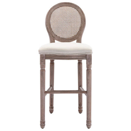 Tabourets de bar campagne / chic en lot de 2 en bois et avec revêtement en lin Blanc  {attributes}