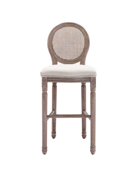 Tabourets de bar campagne / chic en lot de 2 en bois et avec revêtement en lin Blanc  {attributes}