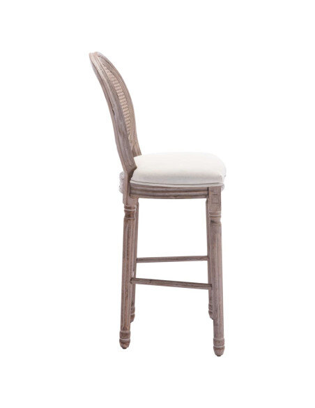 Tabourets de bar campagne / chic en lot de 2 en bois et avec revêtement en lin Blanc  {attributes}