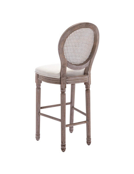 Tabourets de bar campagne / chic en lot de 2 en bois et avec revêtement en lin Blanc  {attributes}