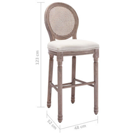 Tabourets de bar campagne / chic en lot de 2 en bois et avec revêtement en lin Blanc  {attributes}