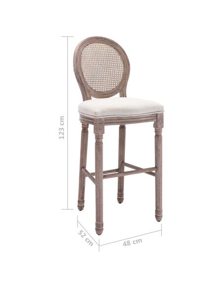 Tabourets de bar campagne / chic en lot de 2 en bois et avec revêtement en lin Blanc  {attributes}